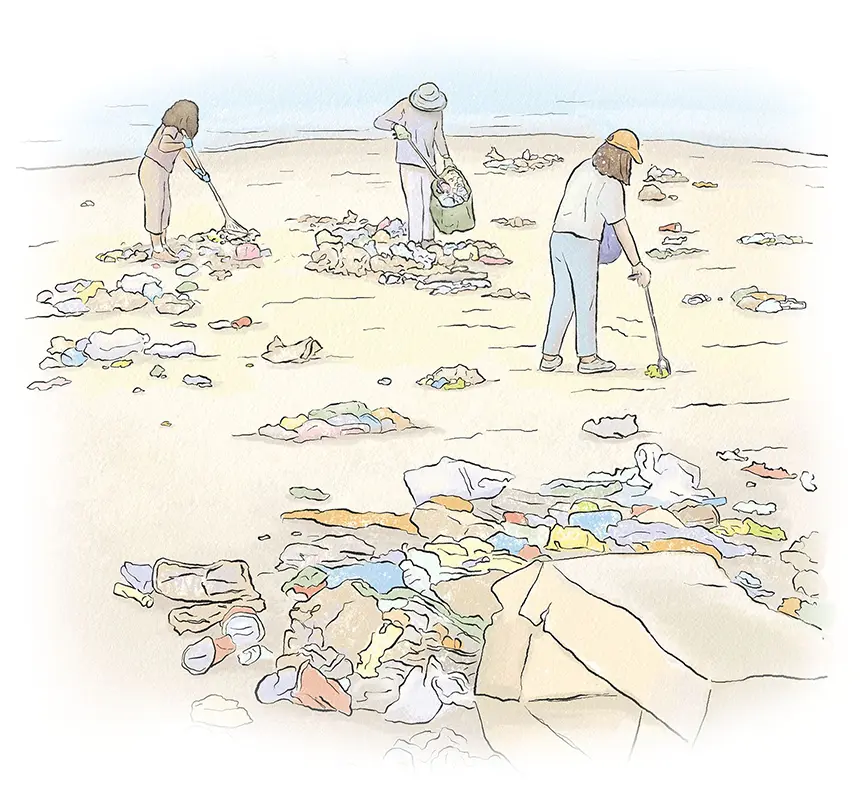 Watercolor of Tahoe Litter Cleanup by Kristen Schwartz