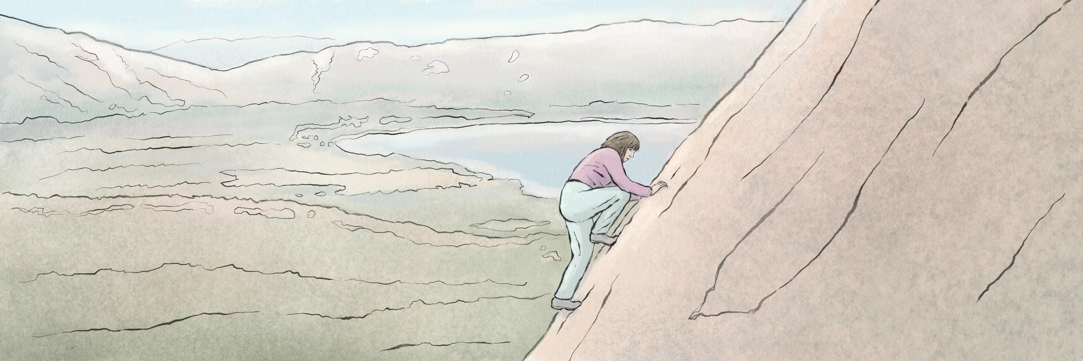 A person climbs a mountain, simulating how marketing feels