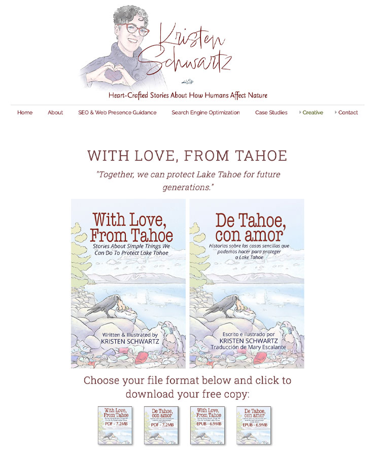 With Love, From Tahoe book website page for case study